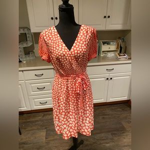 TRINA TURK orange and white polka dotted dress